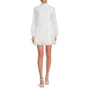 Belle Badgley Mischka Mock Neck Puff Sleeve Ansley Floral Print Tiered Dress NWT